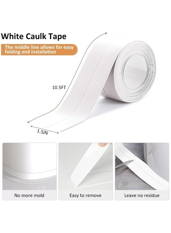 3.2ft White Self Adhesive Waterproof Caulk Tape Peel and Stick Caulking Strip for Bathroom Floor Tile Wallpaper Toilet Tub Shower Wall Trim DIY Project Renter Friendly Quick Easy Install - Image 1
