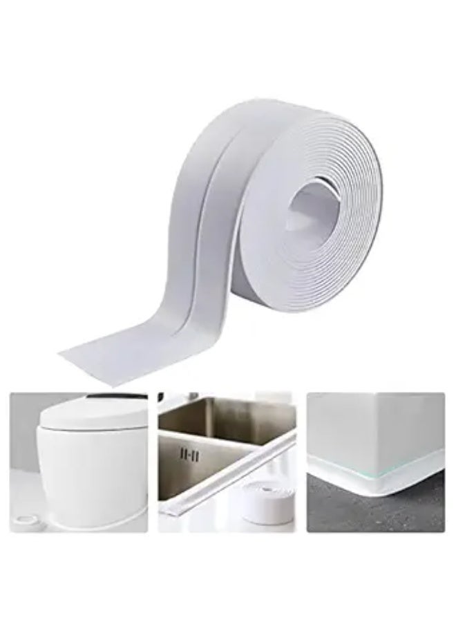 شريط سيليكون ذاتي اللصق المقاوم للماء 3.2 قدم أبيض قابل للتقشير واللصق لمشاريع الحمام، بلاط الأرضيات، ورق الجدران، المرحاض، حوض الاستحمام، جدار الدش، حواف الجدران، سهل وسريع التركيب، مناسب للمستأجرين - Image 2