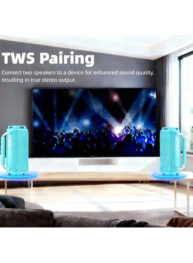 Portable Wireless Bluetooth Speaker with HD Sound, Bluetooth 5.4, 15W Dual Speaker, 16H Playtime, IPX7 Waterproof and Drop-Proof, TWS Pairing, for Outdoor/Home/Party/Beach (Square) - Green - Image 5