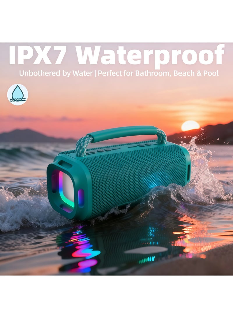Portable Wireless Bluetooth Speaker with HD Sound, Bluetooth 5.4, 15W Dual Speaker, 16H Playtime, IPX7 Waterproof and Drop-Proof, TWS Pairing, for Outdoor/Home/Party/Beach (Square) - Green - Image 2