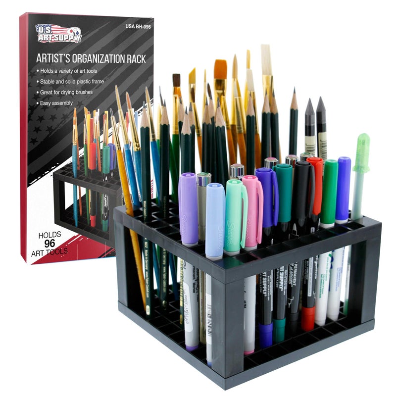 US Art Supply 96 Slot Marker Organizer Paint Brush Holder Marker Storage Pens Brushes Colored Pencils