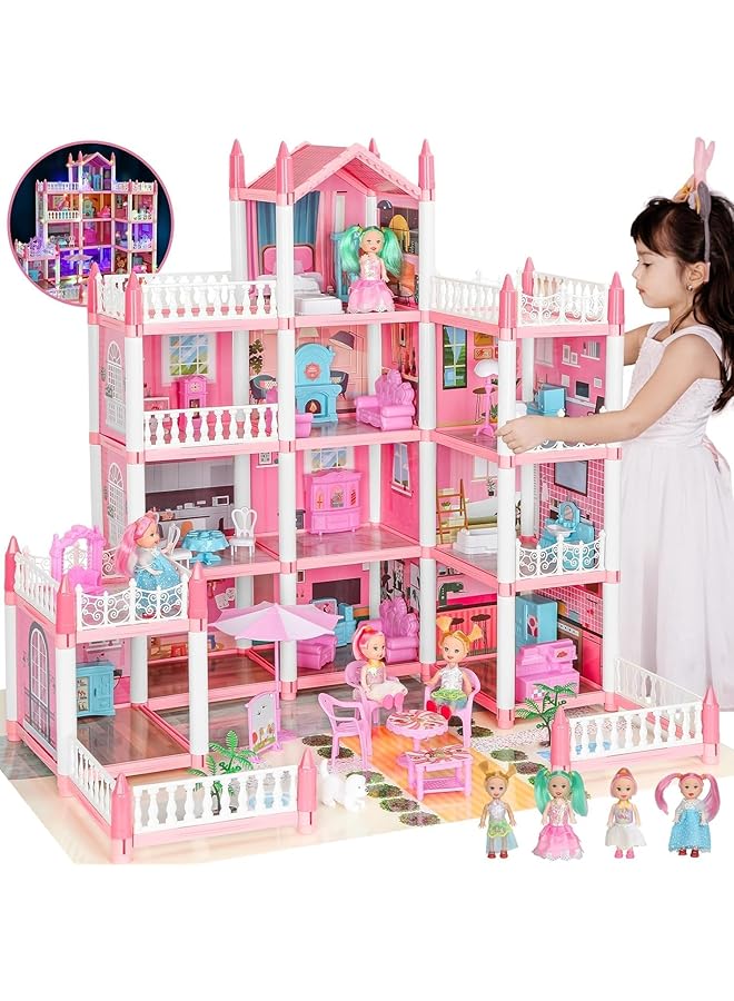 يو-هومي بيت الدمية، بيت الدمية للبنات، مجموعة بيت الدمية DIY، بيت اللعب التظاهري مع 11 غرفة و4 دمى، بيت اللعب للأطفال الصغار، هدية لعمر 3 4 5 6 7 8 9 10 سنوات، ألعاب الفتيات - Image 1
