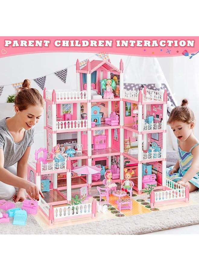 يو-هومي بيت الدمية، بيت الدمية للبنات، مجموعة بيت الدمية DIY، بيت اللعب التظاهري مع 11 غرفة و4 دمى، بيت اللعب للأطفال الصغار، هدية لعمر 3 4 5 6 7 8 9 10 سنوات، ألعاب الفتيات - Image 5