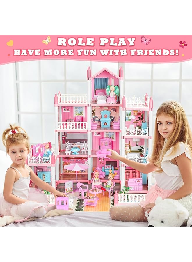 يو-هومي بيت الدمية، بيت الدمية للبنات، مجموعة بيت الدمية DIY، بيت اللعب التظاهري مع 11 غرفة و4 دمى، بيت اللعب للأطفال الصغار، هدية لعمر 3 4 5 6 7 8 9 10 سنوات، ألعاب الفتيات - Image 4