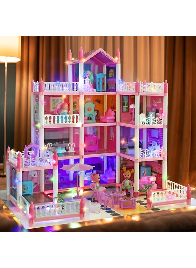 يو-هومي بيت الدمية، بيت الدمية للبنات، مجموعة بيت الدمية DIY، بيت اللعب التظاهري مع 11 غرفة و4 دمى، بيت اللعب للأطفال الصغار، هدية لعمر 3 4 5 6 7 8 9 10 سنوات، ألعاب الفتيات - Image 2