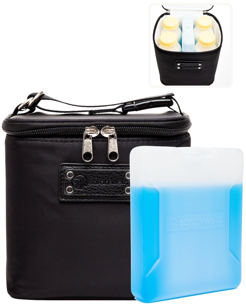 Sarah Wells Cold Gold Breastmilk Cooler Bag with Safety Tested Ice Pack – Insulated Milk Storage for Work, Travel & Daycare – Fits Bottles & Pump Parts – Durable, Washable (Black) - Image 1