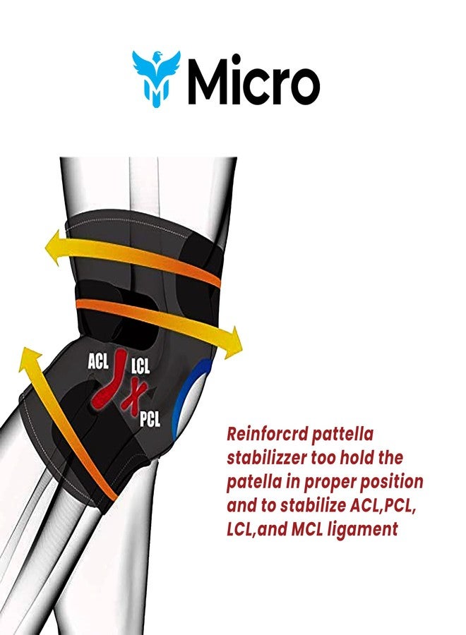 مايكرو رباط ركبة مفصلي صغير مع فتحة للرضفة | دعامة ركبة صلبة ثنائية المحور لتخفيف آلام المفاصل | مناسب للتمارين الرياضية، والتهاب المفاصل، وتمزق الأربطة | نيوبرين، واقي ركبة للرجال والنساء | أسود (قطعة واحدة) (مقاس XXL) - Image 3