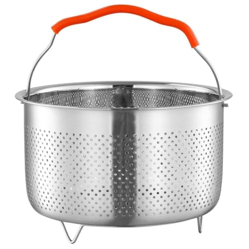 Valajogi Stainless Steel Steamer Basket with Handle Rice Cooker Steaming Basket for Rice, Food, Meat, Fish Cooker Warmer Kitchen Cookware Metal Steamer Insert Steaming Rack Accessories Cooker Warmer (20Cm) - Image 1