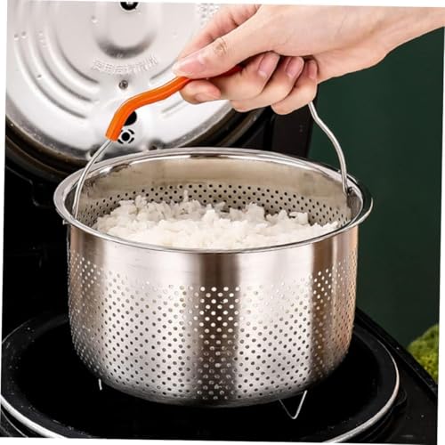 Valajogi Stainless Steel Steamer Basket with Handle Rice Cooker Steaming Basket for Rice, Food, Meat, Fish Cooker Warmer Kitchen Cookware Metal Steamer Insert Steaming Rack Accessories Cooker Warmer (20Cm) - Image 3