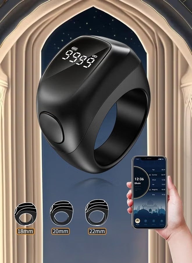 بيستيس  2025 خاتم تسبيح ذكر ذكي للمسلمين يدعم عداد الصلاة الرقمي، يتضمن 3 أحجام متوافقة (18 مم/ 20 مم/ 22 مم) - أسود - Image 1