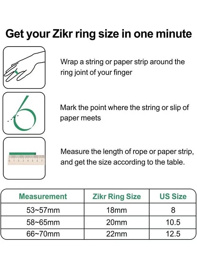 بيستيس  2025 خاتم تسبيح ذكر ذكي للمسلمين يدعم عداد الصلاة الرقمي، يتضمن 3 أحجام متوافقة (18 مم/ 20 مم/ 22 مم) - أسود - Image 3