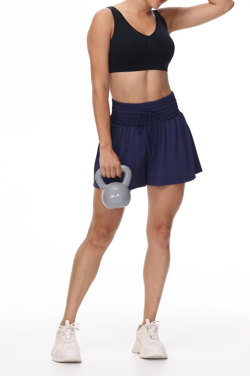 Blaosn Flowy Athletic Shorts for Women Workout Running Gym Yoga Sport Short Pants Sweat Tennis Skirt Skort High Waisted with Pockets Biker Spandex Cute Comfy Lounge Trendy Clothes Casual Summer Navy Blue M - Image 5