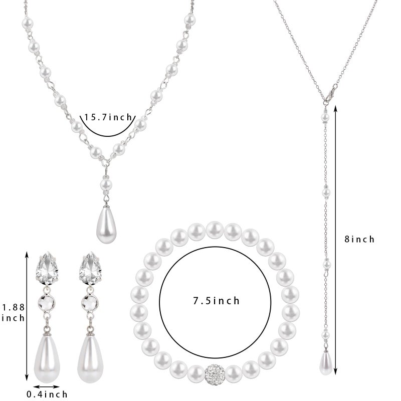 Raicegs Pearl Jewelry Set for Women Wedding Pearl Back Drop Chain Necklace Bracelet Earrings Set Bride Bridesmaid Dainty Jewelry Gift for Women - Image 5