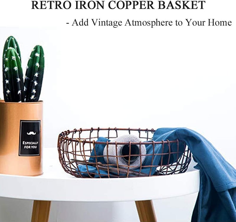 Hinmay Retro Iron Fruit Basket Handcrafted Rustic Farmhouse Wire Fruit Bowls Vintage Style Countertop Basket Bread Snack Vegetable Storage Basket for Kitchen Table Dining Decoration - Image 5