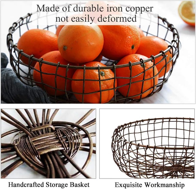 Hinmay Retro Iron Fruit Basket Handcrafted Rustic Farmhouse Wire Fruit Bowls Vintage Style Countertop Basket Bread Snack Vegetable Storage Basket for Kitchen Table Dining Decoration - Image 2