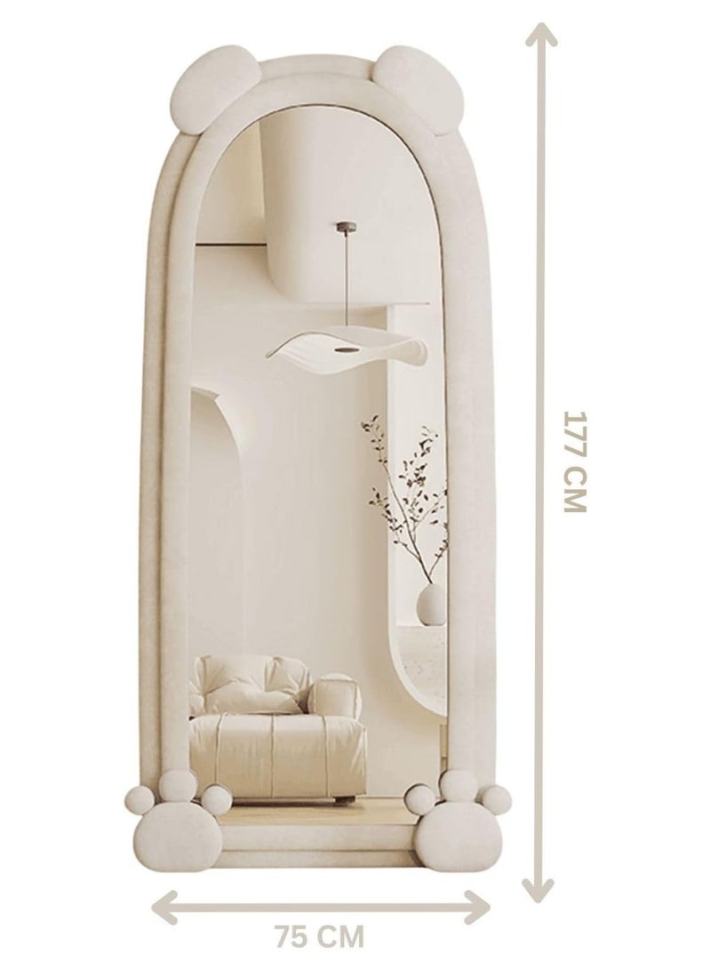 ديكور هيلز مرآة كاملة الطول، 75 × 177 سم، تصميم على شكل دب، إطار مخملي، مرآة مثبتة على الحائط، لمسة ديكورية لغرفة المعيشة، غرفة النوم، المدخل، مرآة ديكور منزلي عصري وجمالي - أبيض عاجي - Image 2