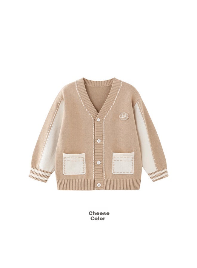Yeehoo Children's Knitted Sweater Spring And Autumn Casual Boys' College Style Cardigan Warm Outerwear For Older Kids - Image 5