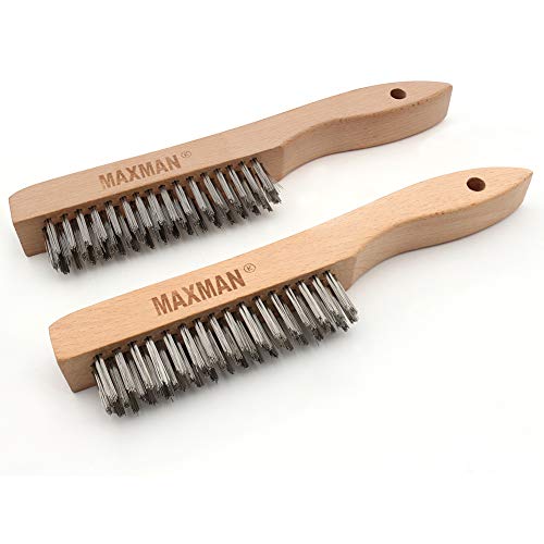 MAXMAN Wire Brush, Heavy Duty Stainless Steel Wire Brushes for Cleaning Rust, Grill Brush, Steel Brush for Paint Removal, Welding, Stiff Bristle Metal Brush with 10" Long Beech Handle, Large, 2Pcs - Image 2