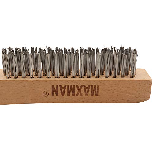 MAXMAN Wire Brush, Heavy Duty Stainless Steel Wire Brushes for Cleaning Rust, Grill Brush, Steel Brush for Paint Removal, Welding, Stiff Bristle Metal Brush with 10" Long Beech Handle, Large, 2Pcs - Image 3