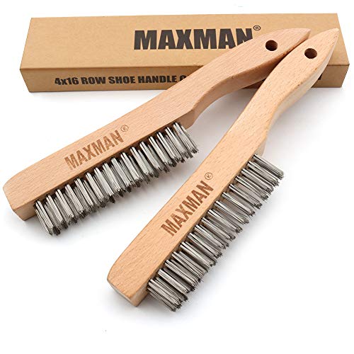 MAXMAN Wire Brush, Heavy Duty Stainless Steel Wire Brushes for Cleaning Rust, Grill Brush, Steel Brush for Paint Removal, Welding, Stiff Bristle Metal Brush with 10" Long Beech Handle, Large, 2Pcs - Image 1