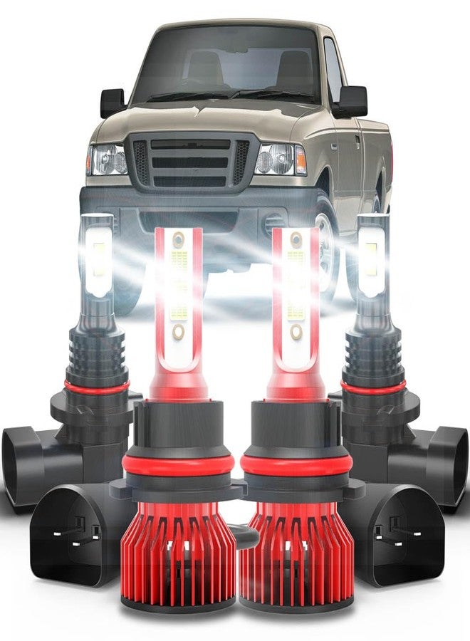 مجموعة مصابيح LED بيضاء فائقة السطوع من MNWHUC لسيارة فورد رينجر موديلات 2001-2011، تتضمن 4 مصابيح LED بيضاء فائقة السطوع، منها 9007 للضوء العالي والمنخفض و9145 و9005 لمصابيح الضباب، سهلة التركيب والتشغيل، عبوة من 4 قطع - Image 1