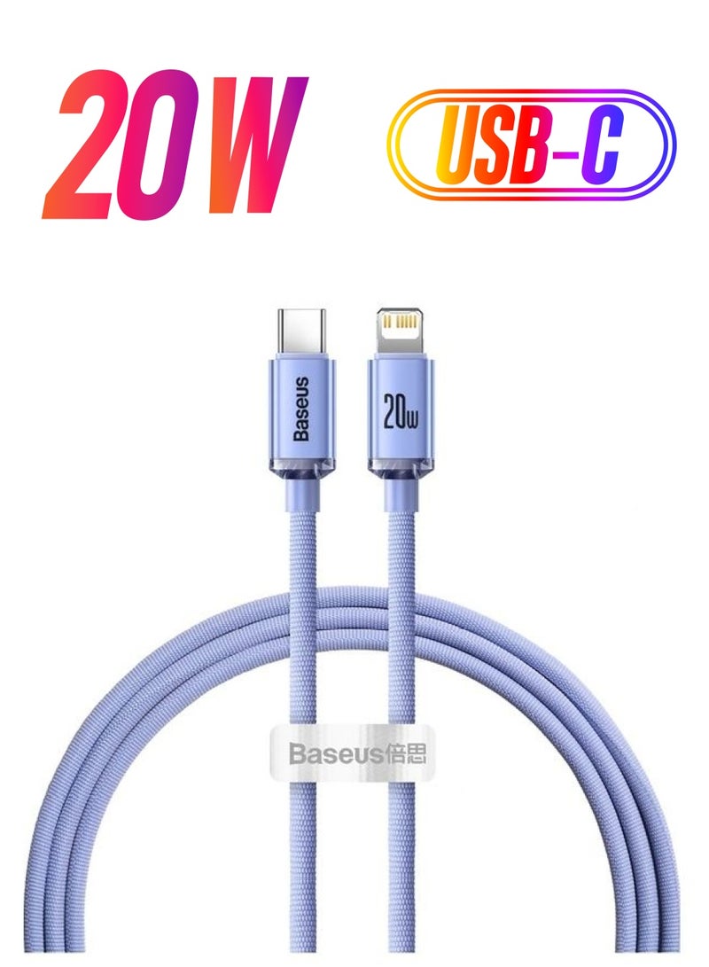 بيسوس كابل USB Type C إلى Lightning من Crystal Shine Series (1.2 متر)، شحن سريع 20 وات بتقنية PD لتوصيل الطاقة لهاتف Apple iPhone 14 Pro Max و14 و13 و12 و11 وPro وMax وMini وSE وiPad وAirPods والمزيد - Image 1
