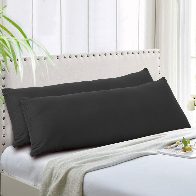 EVOLIVE Soft Brushed Microfiber Body Pillow Cover 21''x54'', Pack of 2, Black, Zipper Closure - Image 1