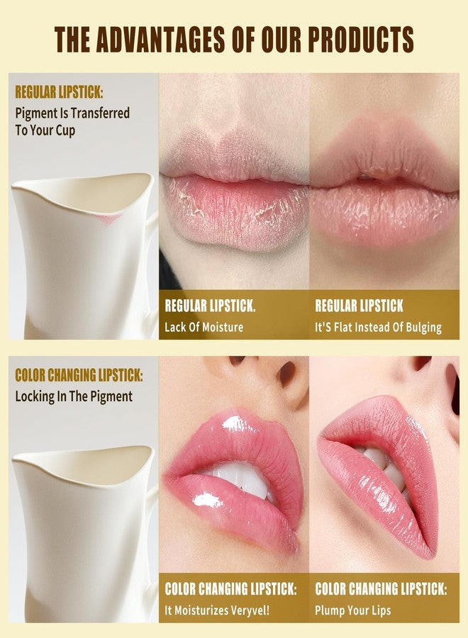Tiejdhr Color Changing Lipstick, Long-Lasting Moisturizing Formula, Gold Crystal Ph Lipstick Color Changing Kiss-Proof Magic Lip Glossy Shine Lip Gloss for Women (Silver) - Image 2