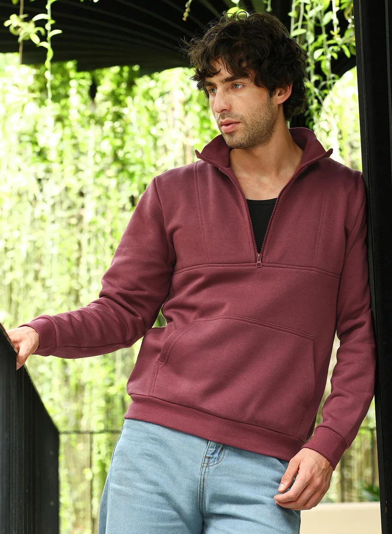 CAHOOT Red Men's Brick Red Panel-Stitch Knit Sweatshirt for Men | Best Price UAE
