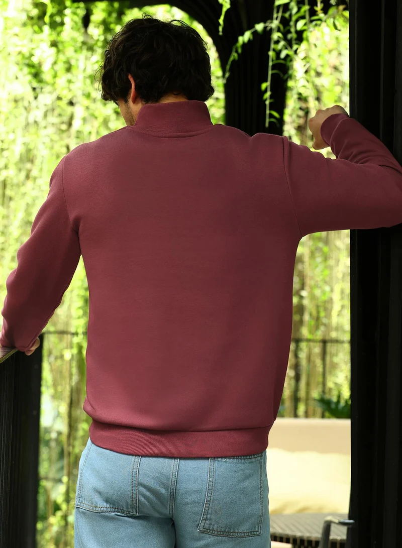 CAHOOT Red Men's Brick Red Panel-Stitch Knit Sweatshirt for Men | Best Price UAE