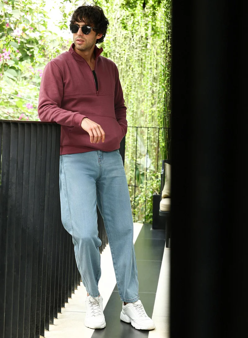 CAHOOT Red Men's Brick Red Panel-Stitch Knit Sweatshirt for Men | Best Price UAE