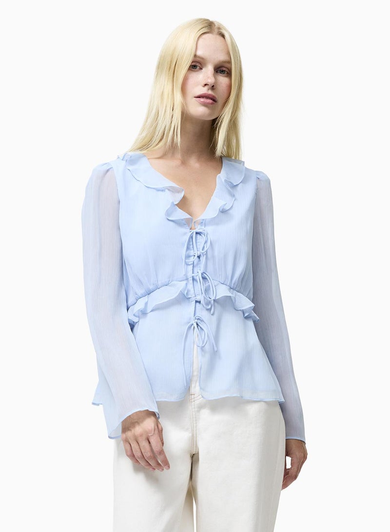 فرنش كونكشن بلوزة إيمينا شيفون بكشكشة ورباط - Image 3