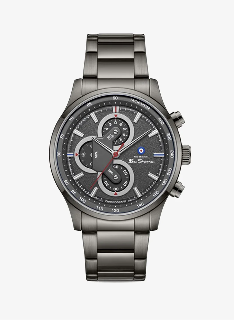 بين شيرمان Brighton Gunmetal Dial Gunmetal Stainless Steel Bracelet Chronograph Watch for Men, 43.5mm