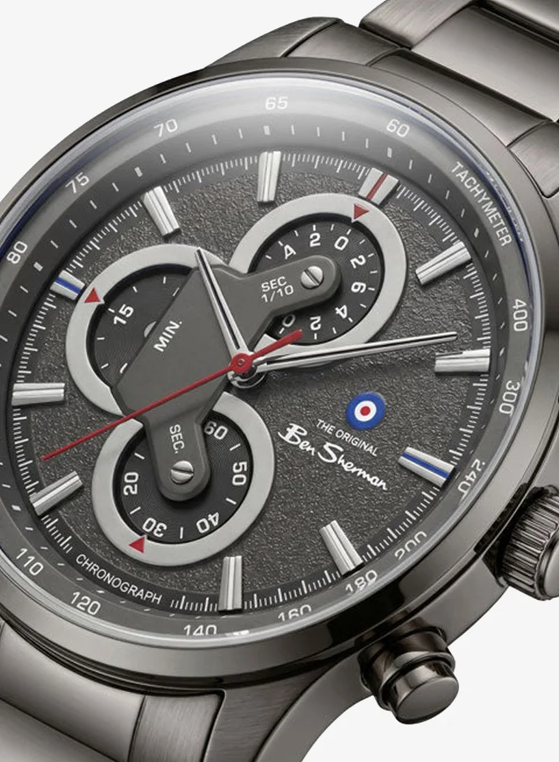 بين شيرمان Brighton Gunmetal Dial Gunmetal Stainless Steel Bracelet Chronograph Watch for Men, 43.5mm