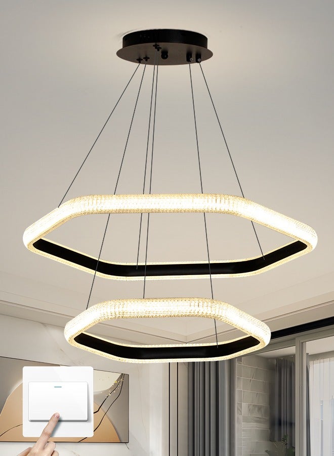 YATAI LIGHTING Modern LED Chandelier with 3-Dimmable Colors and Switch Control - Adjustable Height Dimmable Chandelier Light for Living Room, Dining Room, Bedroom, and Kitchen Island - Hexagon Shape, Black  - Image 1