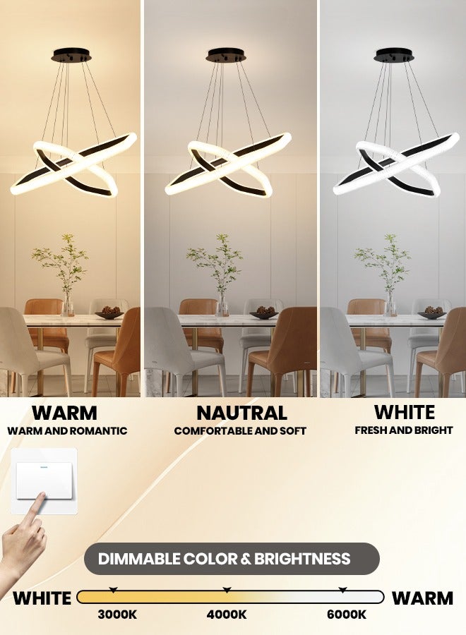 YATAI LIGHTING Modern LED Chandelier with 3-Dimmable Colors and Switch Control - Adjustable Height Dimmable Chandelier Light for Living Room, Dining Room, Bedroom, and Kitchen Island - Hexagon Shape, Black  - Image 2