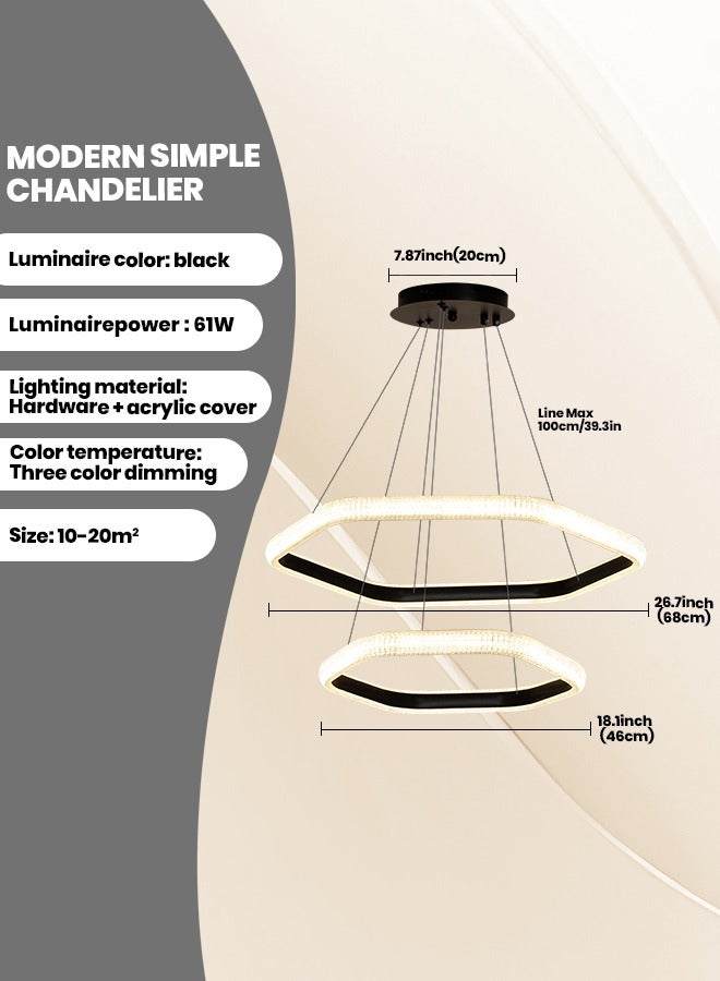 YATAI LIGHTING Modern LED Chandelier with 3-Dimmable Colors and Switch Control - Adjustable Height Dimmable Chandelier Light for Living Room, Dining Room, Bedroom, and Kitchen Island - Hexagon Shape, Black  - Image 3