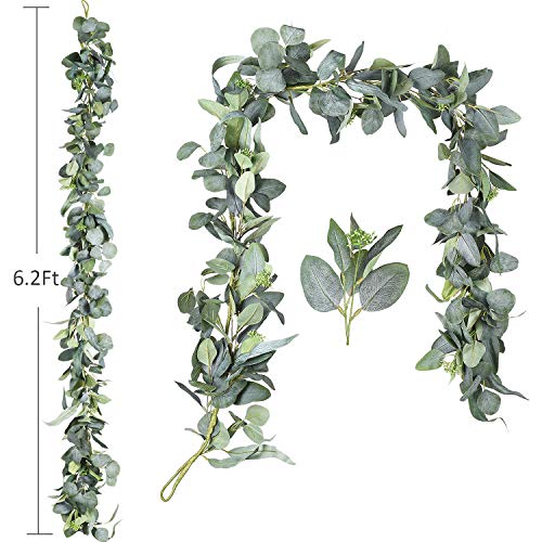DearHouse 6.2 Feet Eucalyptus Garland Artificial Silk Eucalyptus Leaves Vines Handmade Garland Greenery Wedding Home Backdrop Arch Wall Decor - Image 4