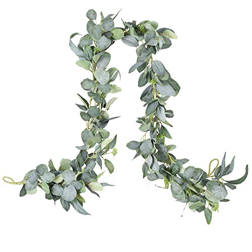 DearHouse 6.2 Feet Eucalyptus Garland Artificial Silk Eucalyptus Leaves Vines Handmade Garland Greenery Wedding Home Backdrop Arch Wall Decor - Image 1