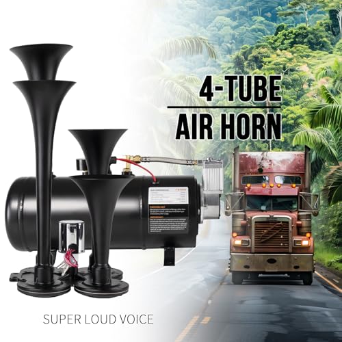 AOLIHAN 180db Air horn with 0.8 gallon Air Compressor, Super loud train horn kit with 150 PSI Air Tank for Truck, Jeep,Pickup,SUV (Black truck horn kit) - Image 2