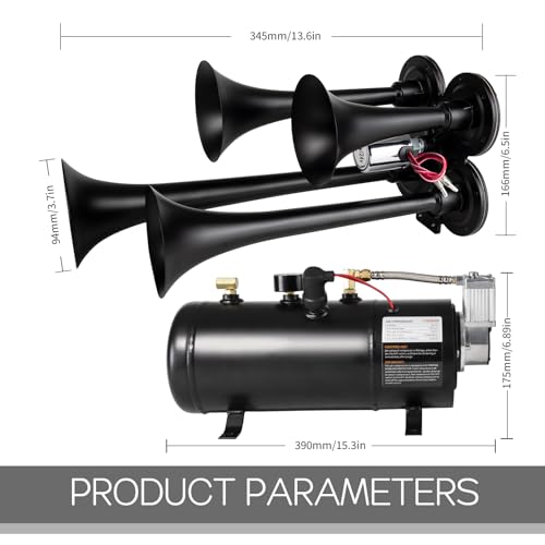 AOLIHAN 180db Air horn with 0.8 gallon Air Compressor, Super loud train horn kit with 150 PSI Air Tank for Truck, Jeep,Pickup,SUV (Black truck horn kit) - Image 5