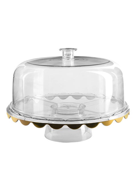 Multi-Function Acrylic Cake Stand With Lid Clear/Gold