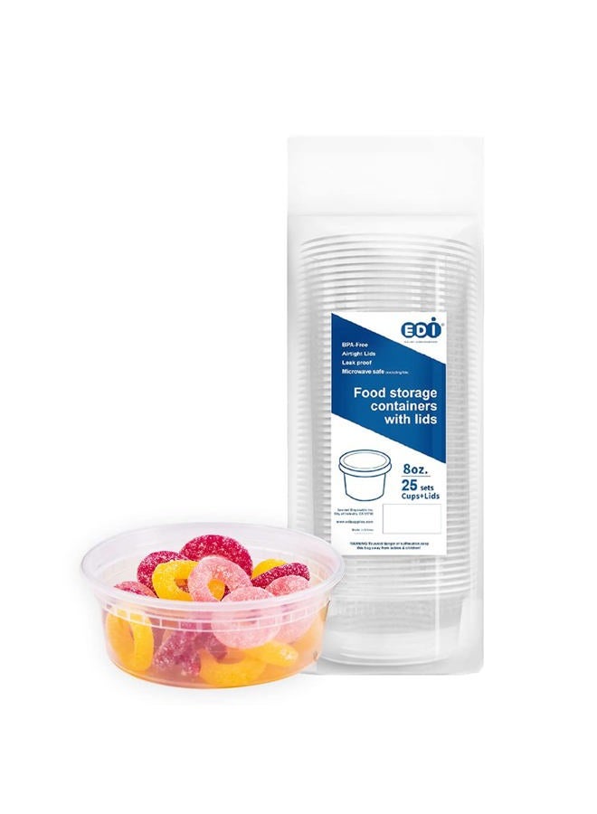 EDI [8 OZ, 25 Sets] Plastic Deli Food Storage Containers with Airtight Lids | Microwave-, Freezer-, Dishwasher-Safe | BPA Free | Heavy-Duty | Meal Prep | Leakproof | Recyclable - Image 1