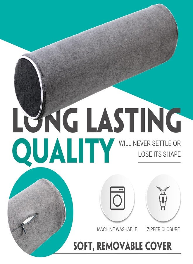 Maitys 2 Pieces Bolster Pillow Round Neck Roll Pillow Cervical Cylinder Pillow Memory Foam Pillow with Washable Cover for Neck Spine Support Sleeping Bed Legs Back Yoga Travel, 17.7 x 4.3 Inch, Grey - Image 3