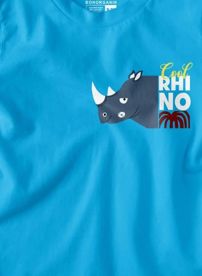 Bonorganik Boy's Turquoise Blue 100% Cotton Printed Regular Fit T-Shirt