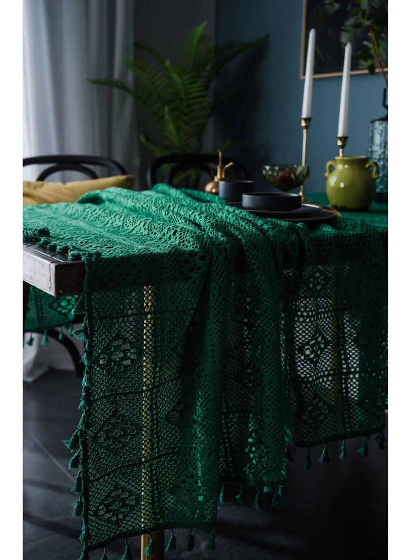 Y&D Retro American Crochet Round Table Fabric Knitted Hollowed Out Coffee Table Cover Fabric Orange  - Image 4