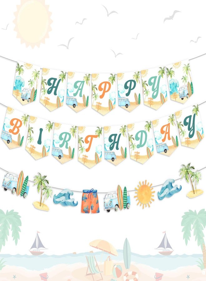 Balterever Summer Surfing Birthday Party Decorations Vintage Surfing Happy Birthday Banner Bunting Surfboard Banner for Summer Hawaiian Beach Birthday Decoration Swimming Pool Hawaii Party Supplies - Image 2