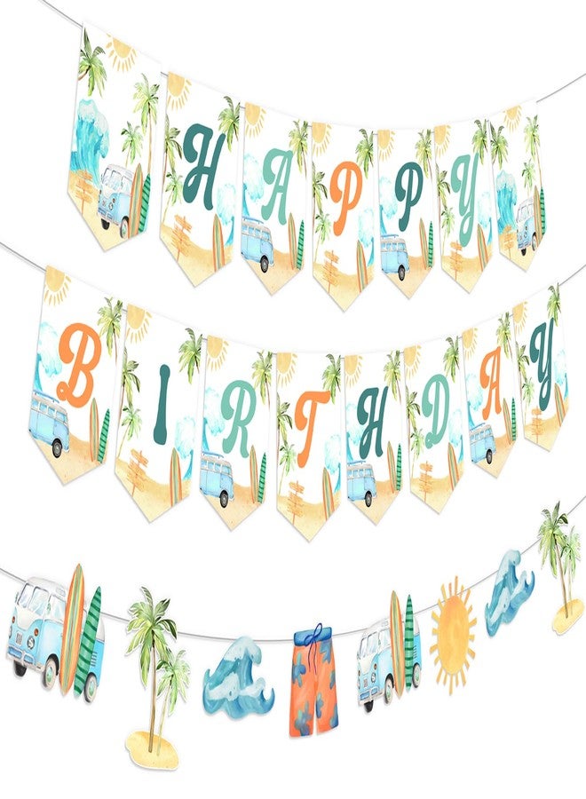 Balterever Summer Surfing Birthday Party Decorations Vintage Surfing Happy Birthday Banner Bunting Surfboard Banner for Summer Hawaiian Beach Birthday Decoration Swimming Pool Hawaii Party Supplies - Image 1