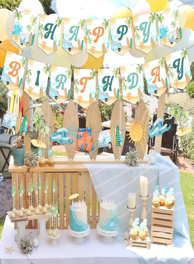 Balterever Summer Surfing Birthday Party Decorations Vintage Surfing Happy Birthday Banner Bunting Surfboard Banner for Summer Hawaiian Beach Birthday Decoration Swimming Pool Hawaii Party Supplies - Image 5