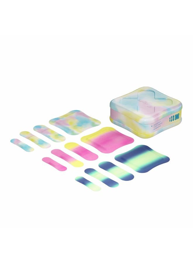 Welly Bandages | Adhesive Flexible Fabric Bravery Badges | Assorted Shapes for Minor Cuts, Scrapes, and Wounds | Colorful and Fun First Aid Tin | Colorwash Tie Dye Patterns - 48 Count - Image 4